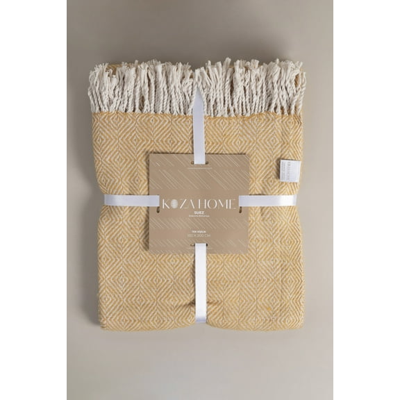 Koza Home Suez Mustard White Color Wool Single Blanket 91251 150x200 cm Single