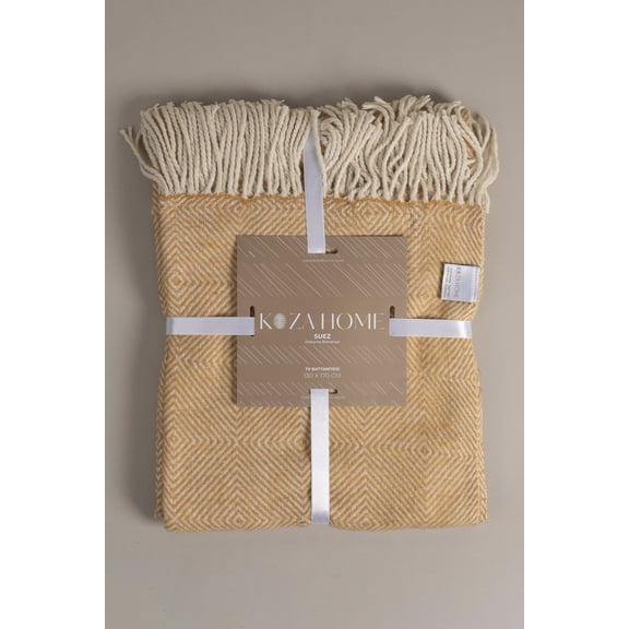 Koza Home Suez Mustard White Color Wool Tv Blanket 91250 130x170 cm Single