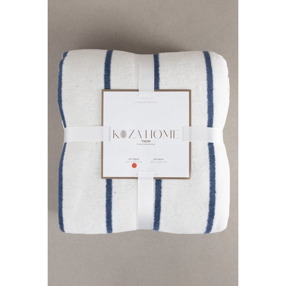 Koza Home Twin Blanket Soft Cotton Double Blanket Blue Cream 200 x 220 5027A Double
