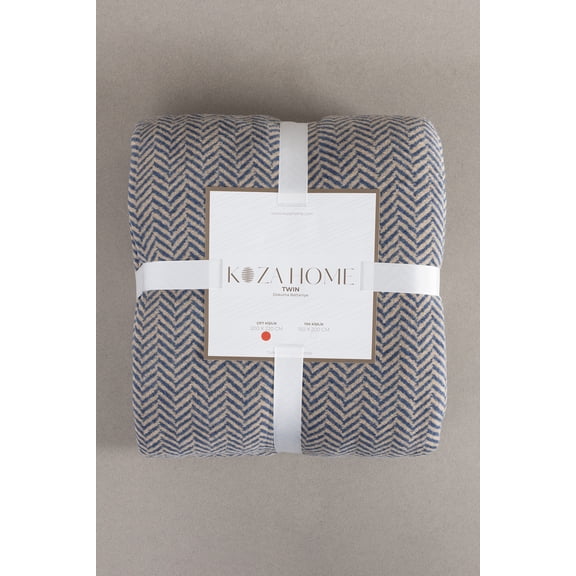 Koza Home Twin Blanket Soft Cotton Double Blanket Coffee Blue 200 x 220 5021A Double