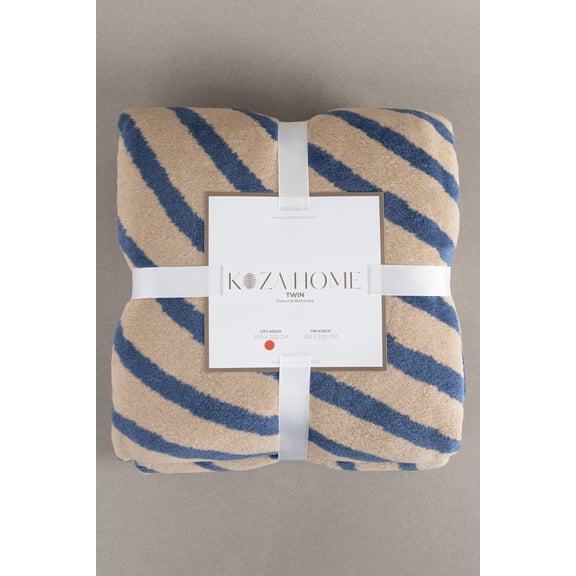 Koza Home Twin Blanket Soft Cotton Double Blanket Coffee Blue 200 x 220 5037A Double