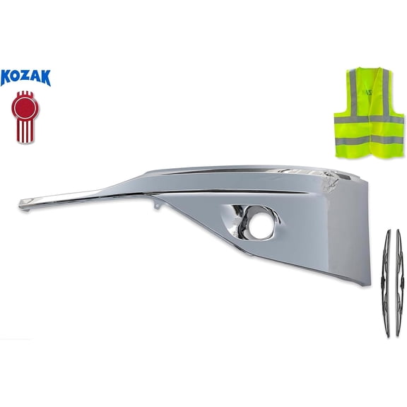 Kozak Chrome BUMPER COVER with FOG LAMP HOLE (Driver Left Side) Compatible with Kenworth T680 Next Gen 2022+