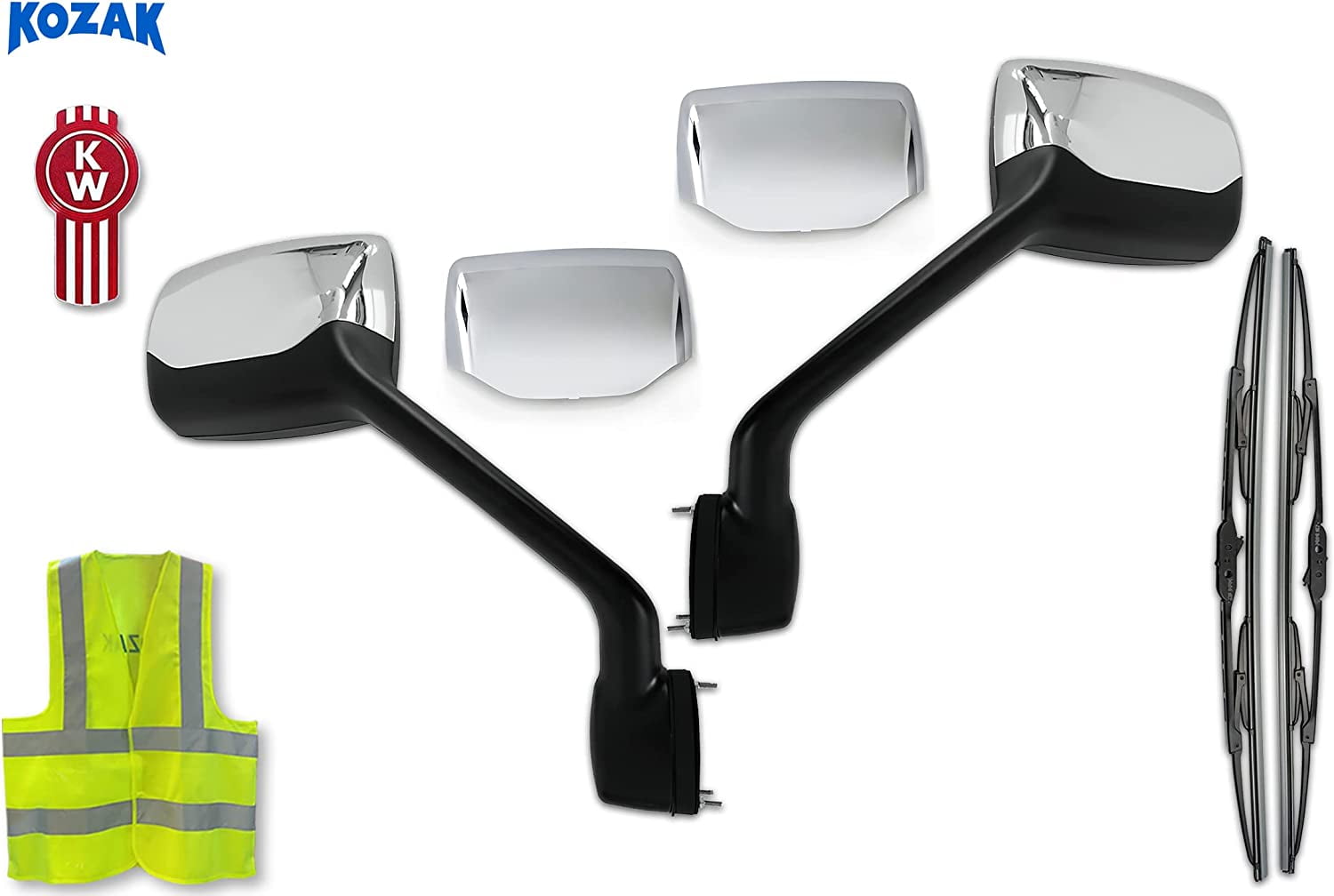 Kozak Chrome Hood Mirror Driver (Left Side) and Passenger (Right Side