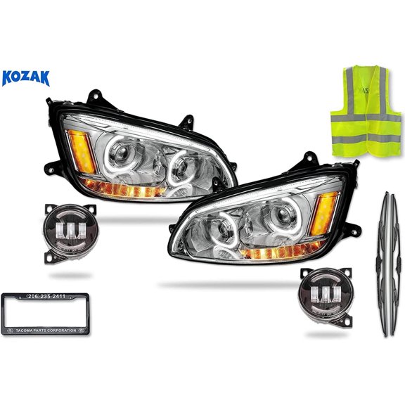Kozak Chrome LED Headlights & Black LED Fog Lights Set Compatible with T660 2008-2018