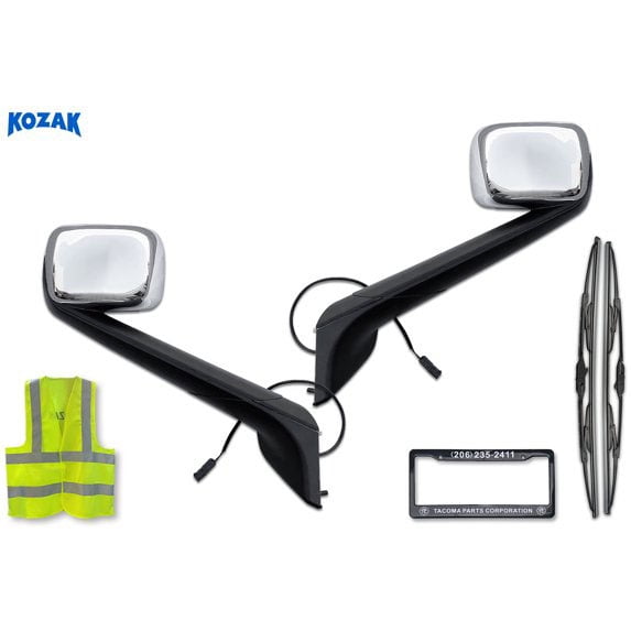 Kozak Compatible with Freightliner Cascadia 2018+ Chrome Hood Mirrors Assembly Set with Mounting Kit