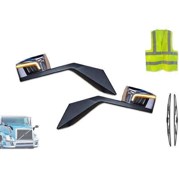 Kozak Compatible with Volvo VNL 2004-2017 Chrome Hood Mirrors with LED Turn Signal Set