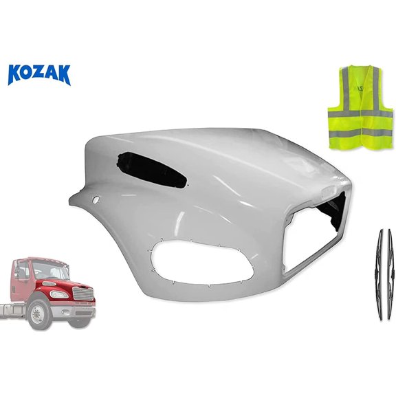 Kozak Fiberglass Hood Shell Compatible with Freightliner M2 106 Truck, Includes Emblem and Accessories