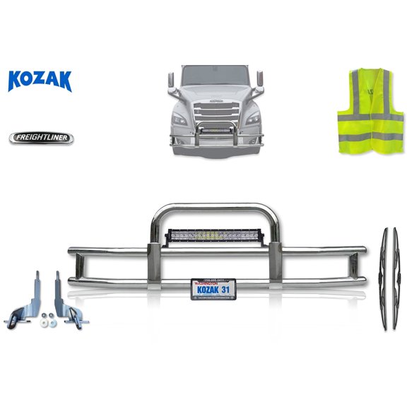 Kozak Front Bumper Grille Deer Guard - Chrome for Freightliner Cascadia 2018-2025