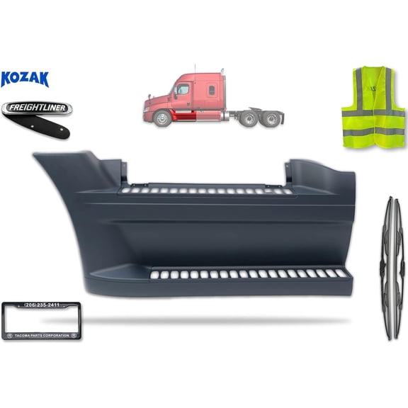 Kozak Front Fairing Step Panel Left Side Only (Driver Side) For Freightliner Cascadia 2008-2017 PLUS Freightliner Logo, 2x22" Windshield Wipers and 3x Kozak Face Masks