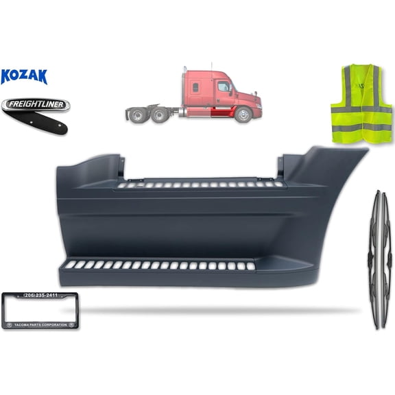 Kozak Front Fairing Step Panel Right Side Only (Passenger Side) For Freightliner Cascadia 2008-2017 PLUS Freightliner Logo, 2x22" Windshield Wipers and 3x Kozak Face Masks