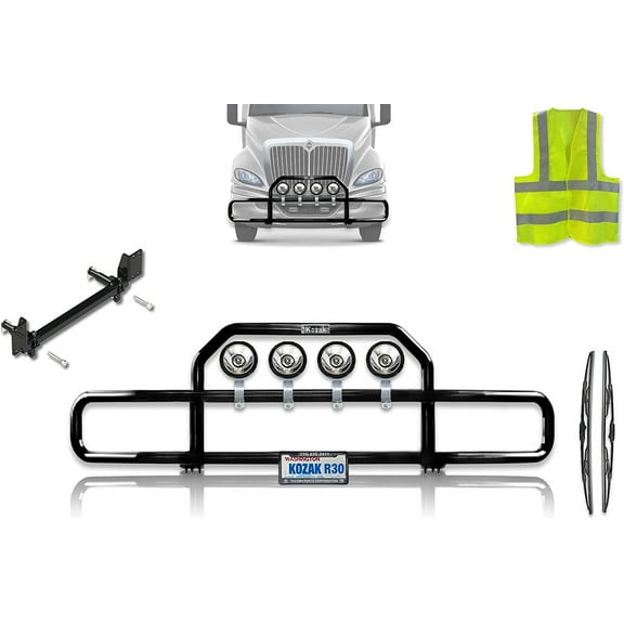 Kozak Front Grille Deer Brush Bumper Guard for International RH (Plastic Bumper w/ Central Fogs)