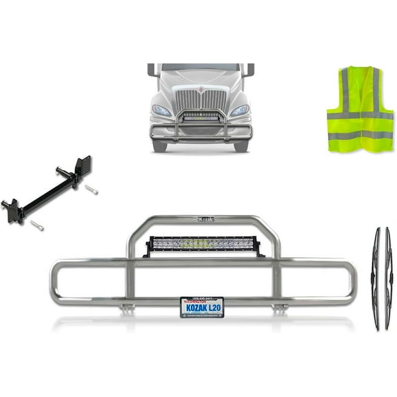 Kozak Front Grille Deer Moose Brush Bumper Guard - Chrome for International RH (Plastic Bumper)