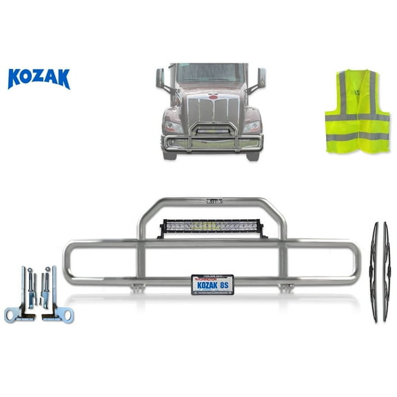 Kozak Front Grille Deer Moose Brush Bumper Guard Chrome w/ 22" LED Bar Compatible with 579 2013-2020