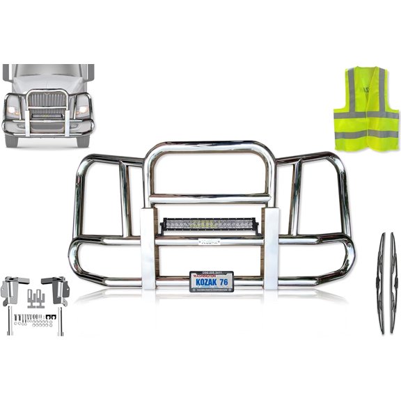 Kozak Front Grille Deer Moose Brush Bumper Guard Large w/ LED Light Bar Compatible with International LT625