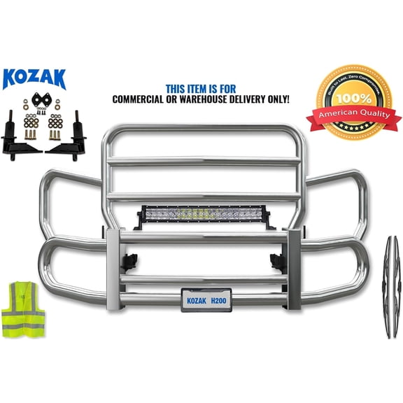Kozak Front Steel Grille Deer Bumper Guard Herd 300 w/Brackets & 22 inch LED Bar Compatible with Volvo VNL 860 New 2025+