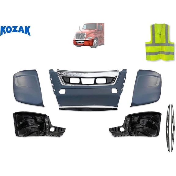 Kozak Full Assembly - PLASTIC Center Fascia with Trim, Screen, Lower Valence, Reinforcements and Bumper Corners Compatible with International LT625