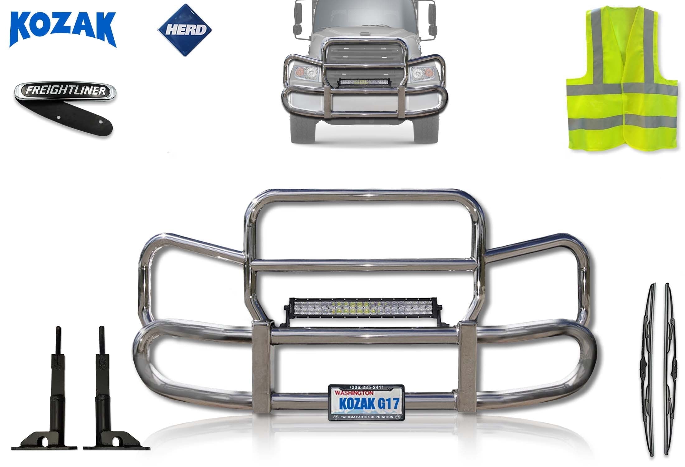 Truck Brush Guard Manufacturers Kozak Grille Deer Moose Brush Bumper Guard Herd 300 for Freightliner fl