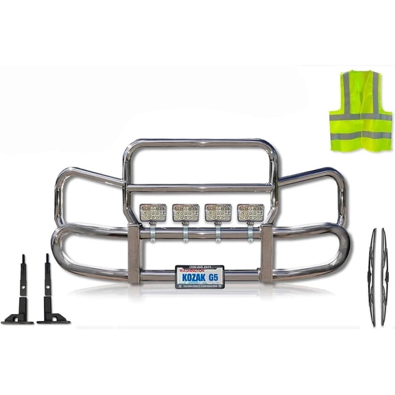 Kozak HERD 300 Compatible with T800 1986-2023, Silver Chrome Grille Deer Moose Brush Bumper Guard