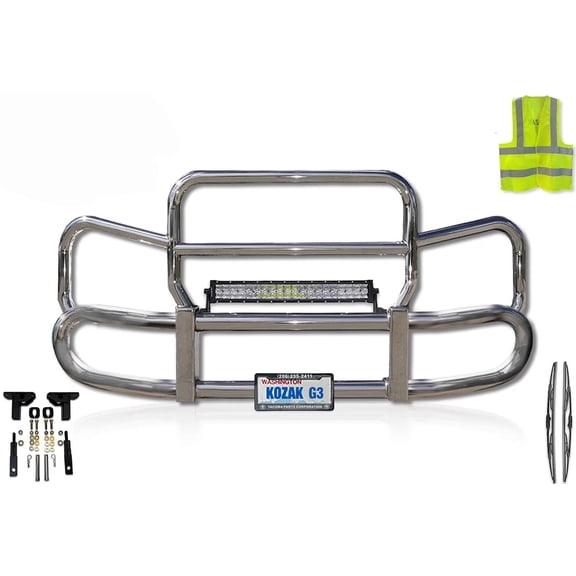 Kozak Herd 300 Grille Deer Moose Brush Guard w/Brackets w/120W 22" LED Bar Compatible with Kenworth T680 Next Gen 2022+