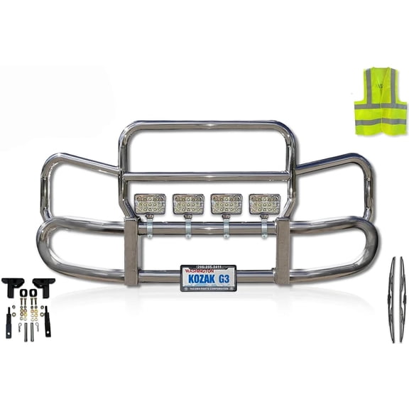 Kozak Herd 300 Grille Deer Moose Brush Guard w/ Brackets, w/ 4x 6" LED lights Compatible with Peterbilt 579 2022+