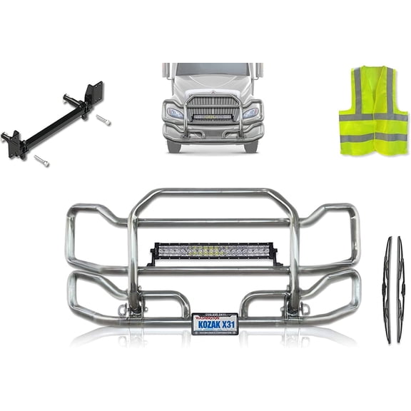 Kozak Chrome Front Grille Deer Moose Brush Bumper Guard Large Compatible with International PROSTAR (Plastic Bumper) 2008+