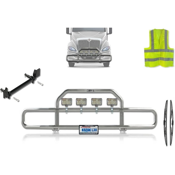 Kozak International RH (Plastic Bumper w/ Central Fogs) Front Grille Deer Moose Brush Bumper Guard Chrome