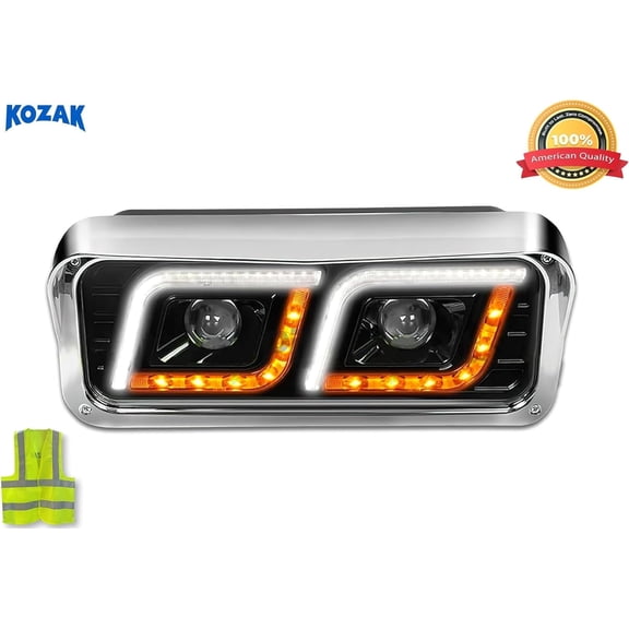 KOZAK LED DRL DUAL Black Projector Headlight Driver Left Side compatible with W900 T800 T600