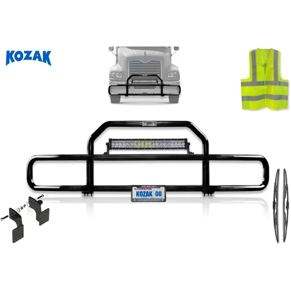 KOZAK Black Front Bumper Grille Deer Guard w/Bracket Compatible with Mack CX 1999-2003