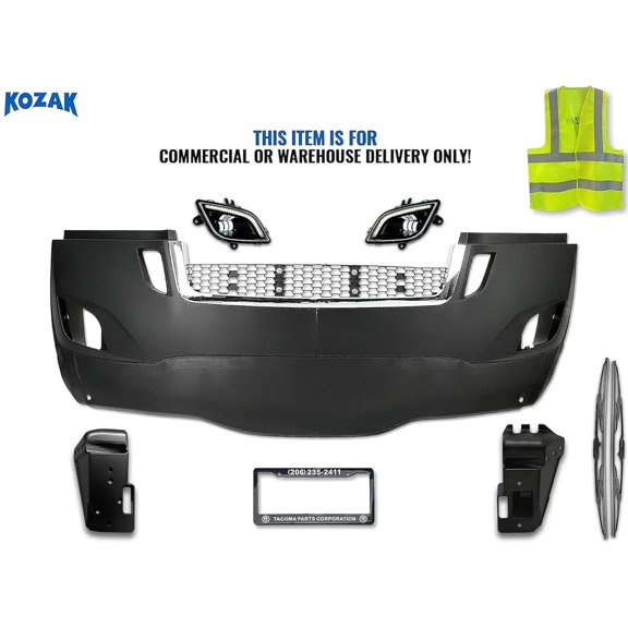 Kozak Plastic Bumper w/ Fog Hole + LED Fogs Set Compatible with Freightliner Cascadia 2018-2025