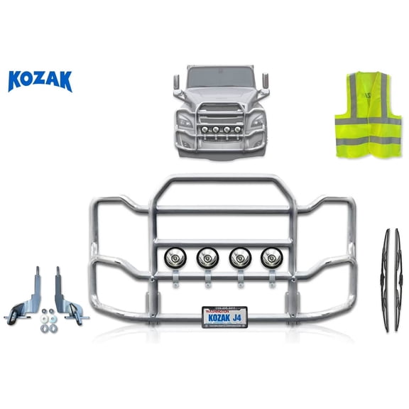 Kozak Semi Truck Compatible with Freightliner Cascadia 2018-2024 Front Grille Bumper Deer Guard - Chrom