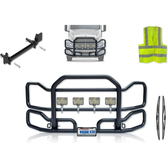 Kozak Semi Truck International RH (Plastic Bumper) Front Grille Deer Moose Brush Bumper Guard Black