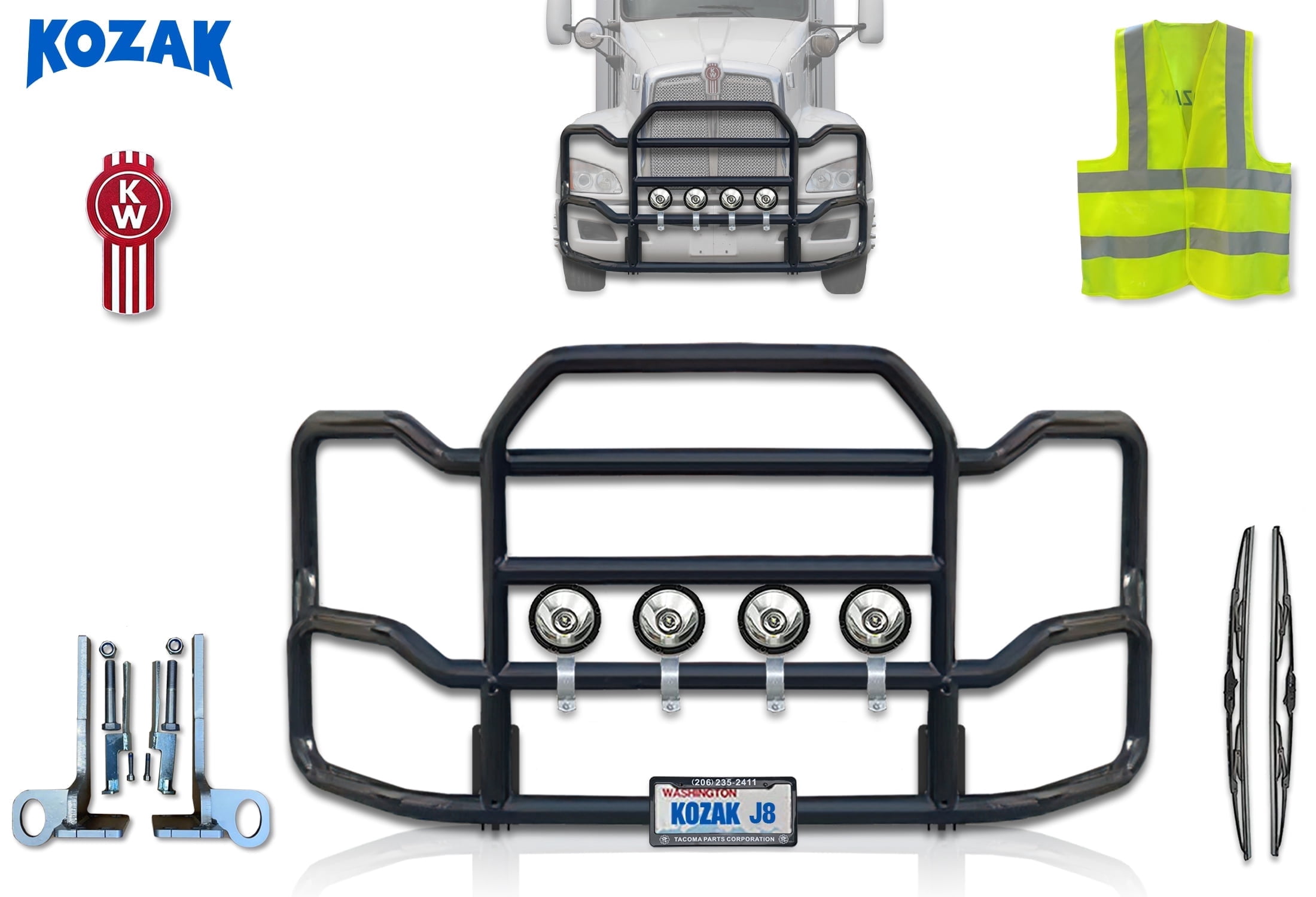 Deer Guard For Truck Kozak Semi Truck Kenworth T660 Front Grille Deer Guard Bumper - Black