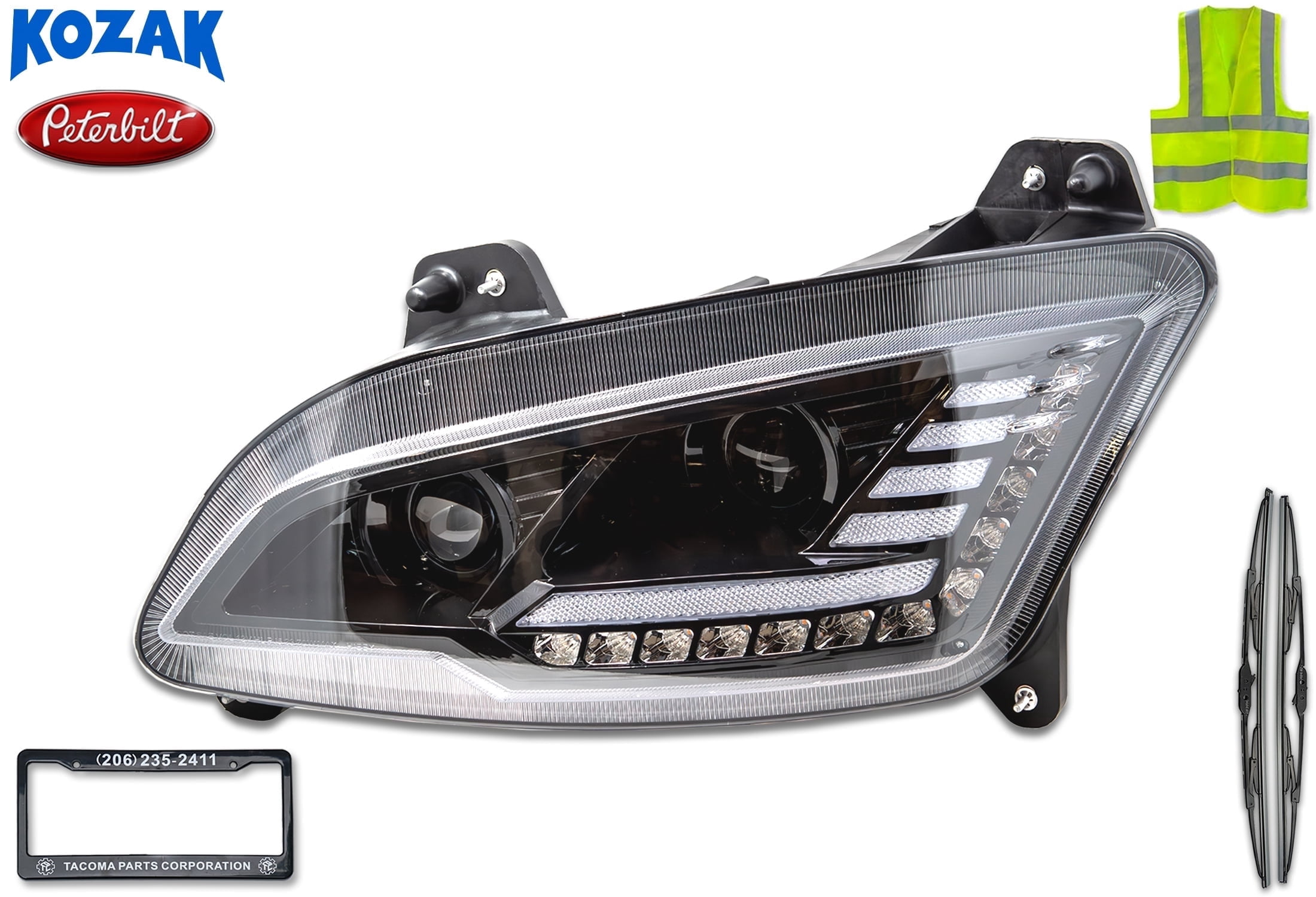 LED Headlight Assembly Turn Signal Projector Compatible With Kenworth 08-2018