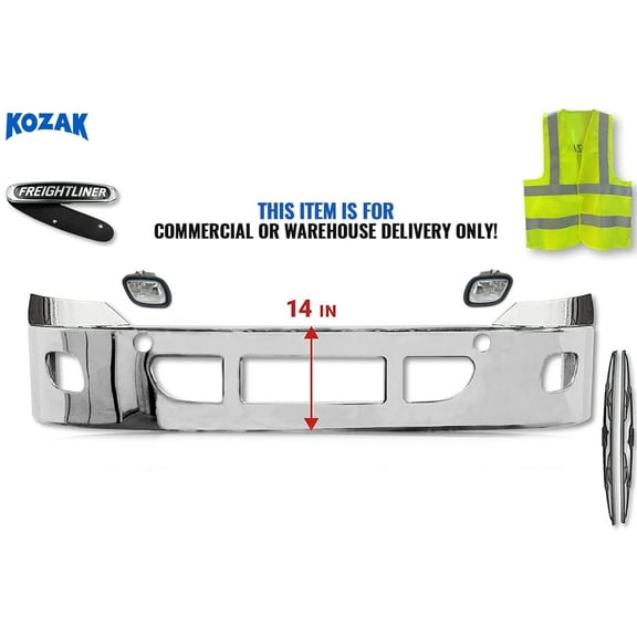 Kozak Steel Chrome Bumper with Fog Lights Cutouts for Freightliner Cascadia 2008-2017
