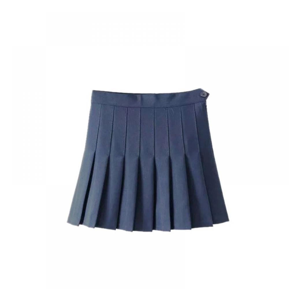 Kozart Girls Women High Waisted Pleated Skirt Plain Plaid A-line