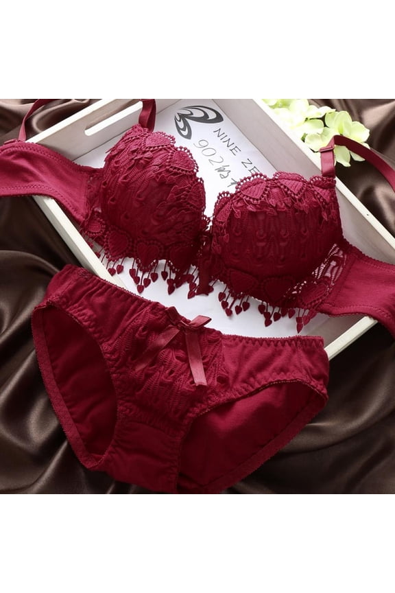 Women Sexy Lace Push Up Bra and Panty Set Bralette Lingerie 2 Piece Babydoll Bodysuit Underwire Brassiere Outfit