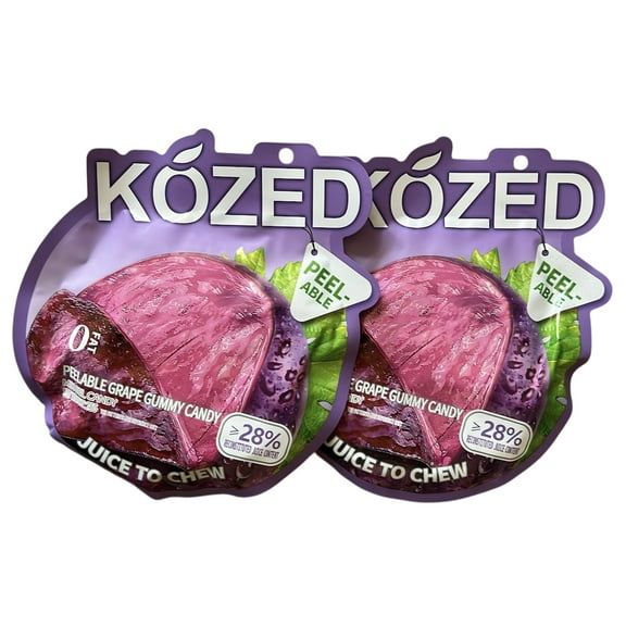 Kozed Peelable Grape Gummy Candy, Peelable Individually Wrapped, 2-Pack, 75g Each