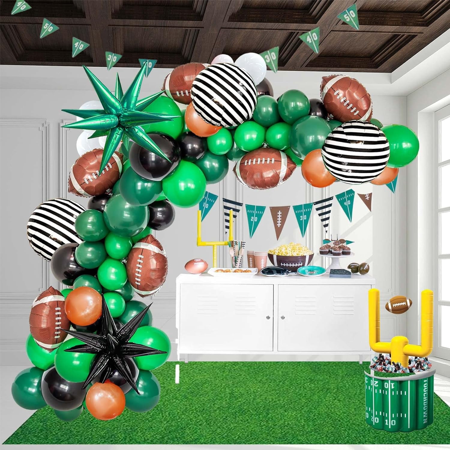 Kozee Football Balloon garland arch kit Dark green Brown black balloon