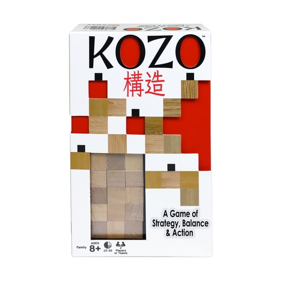 Winning Moves Games Kozo Board Stacking Ages 8+ Wooden (12 Polycubes (different shapes), 12 Scoring Tiles, 12 Small Balance Cube, Base)