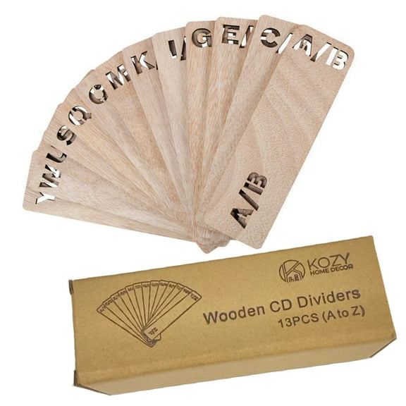 Kozy Home Dcor Alphabetical File Dividers for CDs or DVDs - A-Z Wooden CD Dividers for Vertical & Horizontal Arrangement 8 x 1.5 inches Wood Shelf Organizers