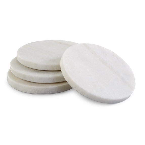 Kozy Kitchen Coaster Set, Premium Marble Coasters, Double-Polished Multi-Functional Drink Coasters, 100% Natural Marble Stone (4, White Marble -Round)