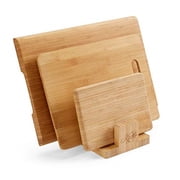 Natural Bamboo Cutting Board Organizer Rack for Kitchen, Pantry, or Office   3-Compartment Storage Stand for Cutting Boards, Bakeware, Pot Lids, or Books