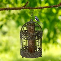 Kozy Life 13" Tall Rustic Metal Squirrel Proof Caged Bird Feeder, Hanging Bird Feeder for Garden