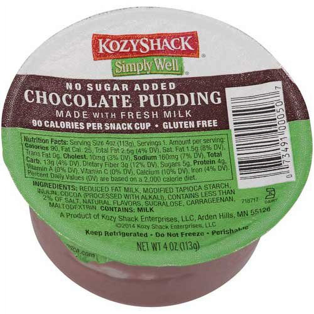 Kozy Shack Chocolate Pudding No Sugar Added, 4 Ounce 48 per case