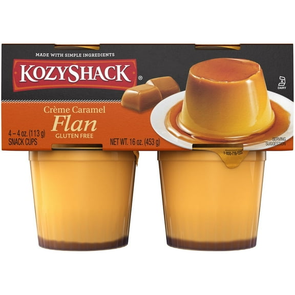 Kozy Shack Creme Caramel Flan Snack Cups, Gluten Free Dessert, 4 oz, 4 Count