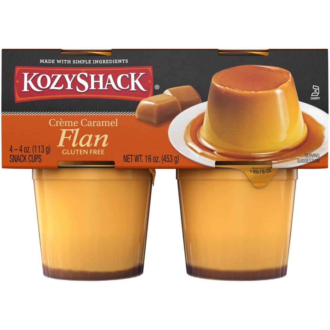 Kozy Shack Creme Caramel Flan Snack Cups, Gluten Free Dessert, 4 oz, 4 Count