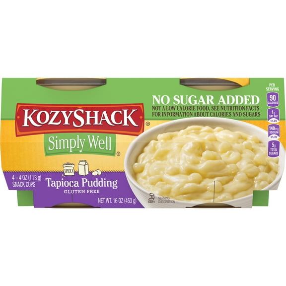 Kozy Shack Simply Well Tapioca Pudding Snack Cups, Gluten Free Dessert, 4 oz, 4 Count
