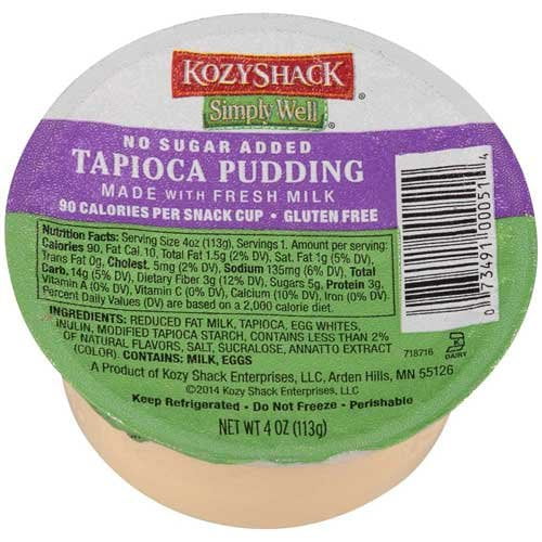 Kozy Shack Tapioca Pudding No Sugar Added, 4 Ounce 48 per case.