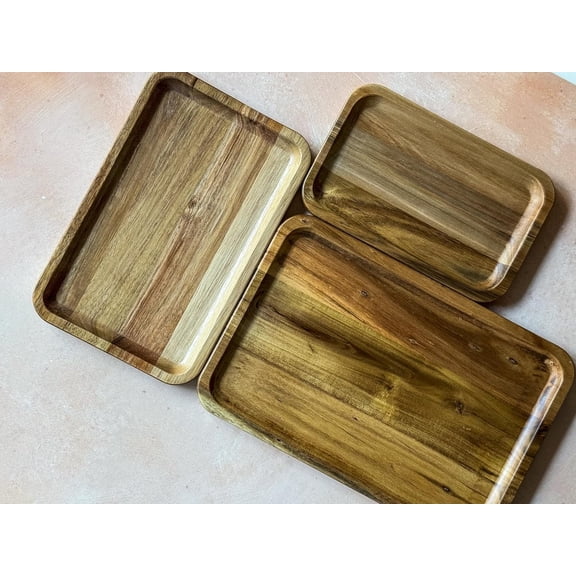 Kozy Sweet Home Premium Acacia Wood Serving Tray, Serving Board, Cheese Platter, Charcuterie Board, Vanity Tray Set of 3 (S/M/L)