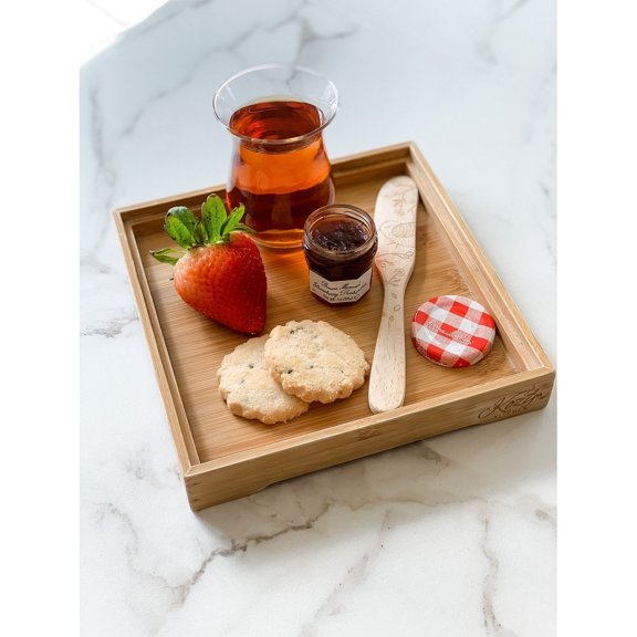 Kozy Sweet Home Small Tea Serving Tray, Premium Bamboo Serving Tray For Tea parties, Perfect For Gift, Tea Lovers Set of 2